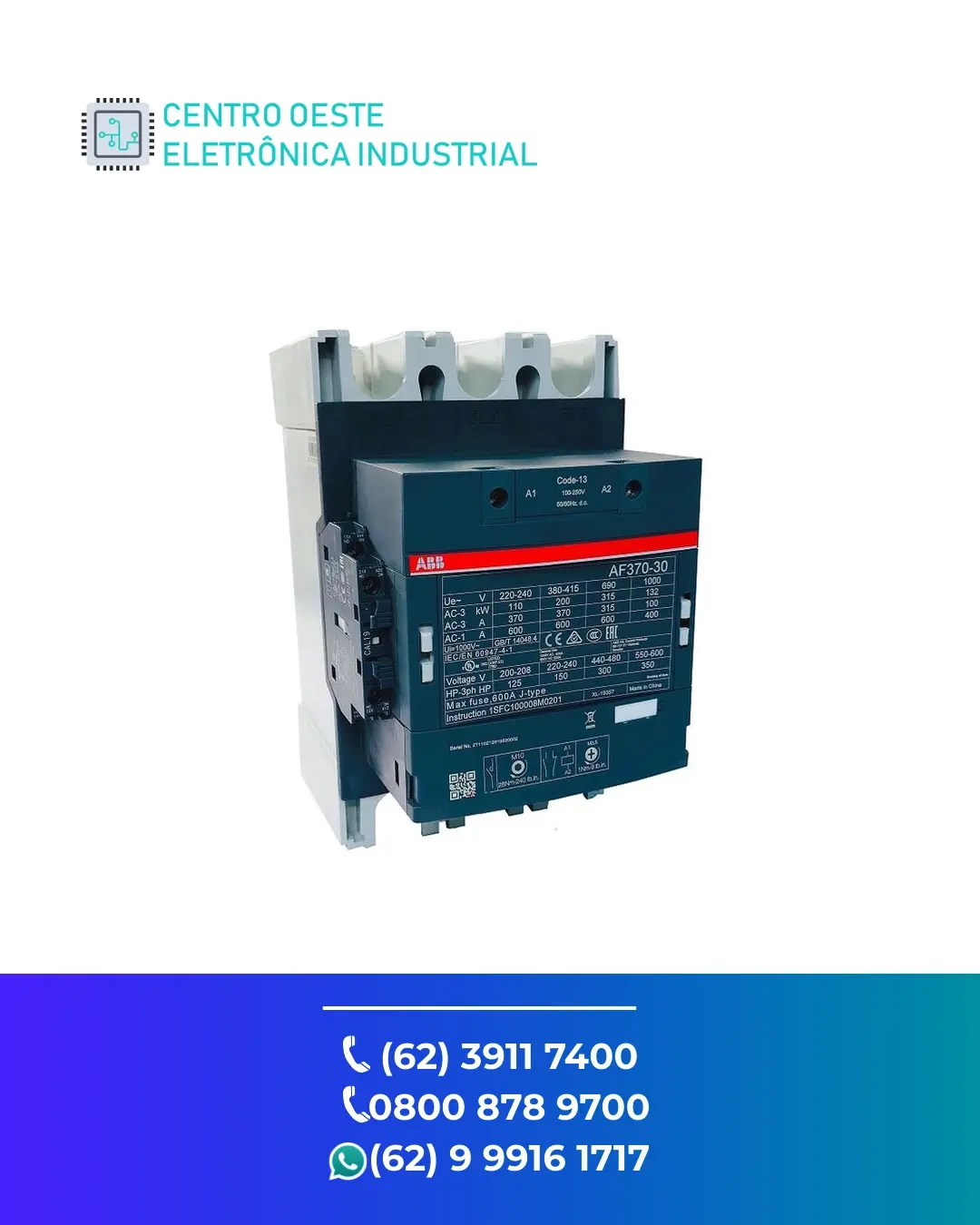ASSISTÊNCIA TÉCNICA CONTATOR ABB AF370 GOIÁS